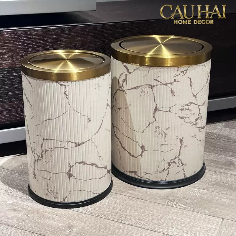 Thùng Rác Da Vân Đá Marble Prime Minimal Desk Trash Cans 9L 20x31-Thùng Rác-CẬU HAI HOME DECOR