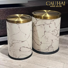 Thùng Rác Da Vân Đá Marble Prime Minimal Desk Trash Cans 9L 20x31-Thùng Rác-CẬU HAI HOME DECOR