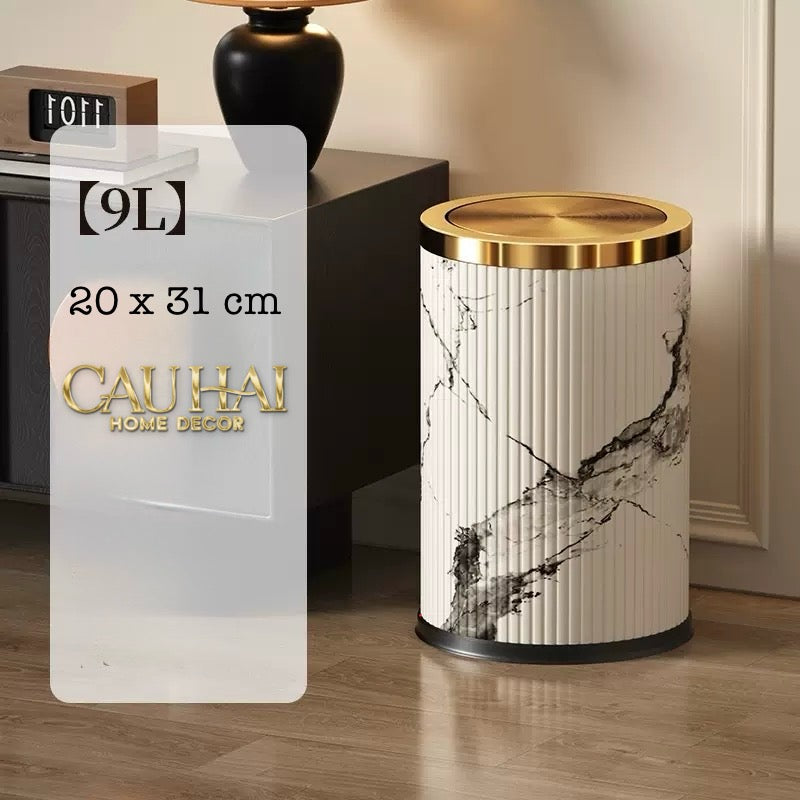 Thùng Rác Da Vân Đá Marble Prime Minimal Desk Trash Cans 9L 20x31-Thùng Rác-CẬU HAI HOME DECOR