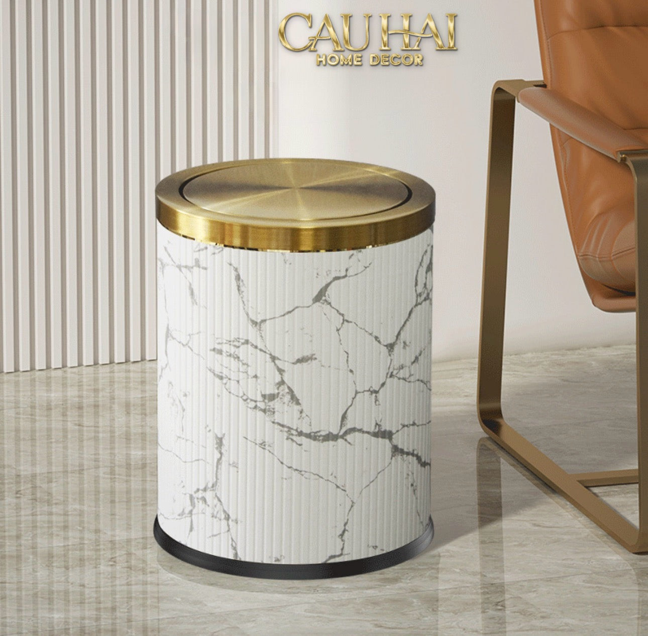 Thùng Rác Da Vân Đá Marble Prime Minimal Desk Trash Cans 9L 20x31-Thùng Rác-CẬU HAI HOME DECOR