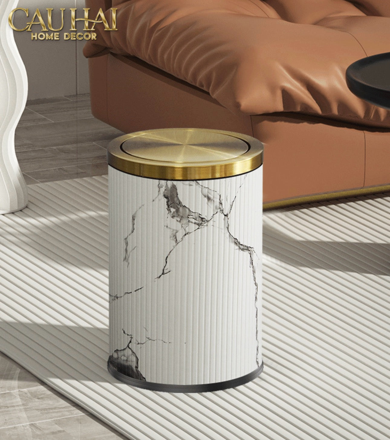 Thùng Rác Da Vân Đá Marble Prime Minimal Desk Trash Cans 9L 20x31-Thùng Rác-CẬU HAI HOME DECOR