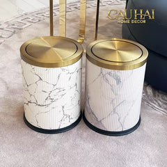 Thùng Rác Da Vân Đá Marble Prime Minimal Desk Trash Cans 9L 20x31-Thùng Rác-CẬU HAI HOME DECOR
