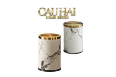 Thùng Rác Da Vân Đá Marble Prime Minimal Desk Trash Cans 9L 20x31-Thùng Rác-CẬU HAI HOME DECOR