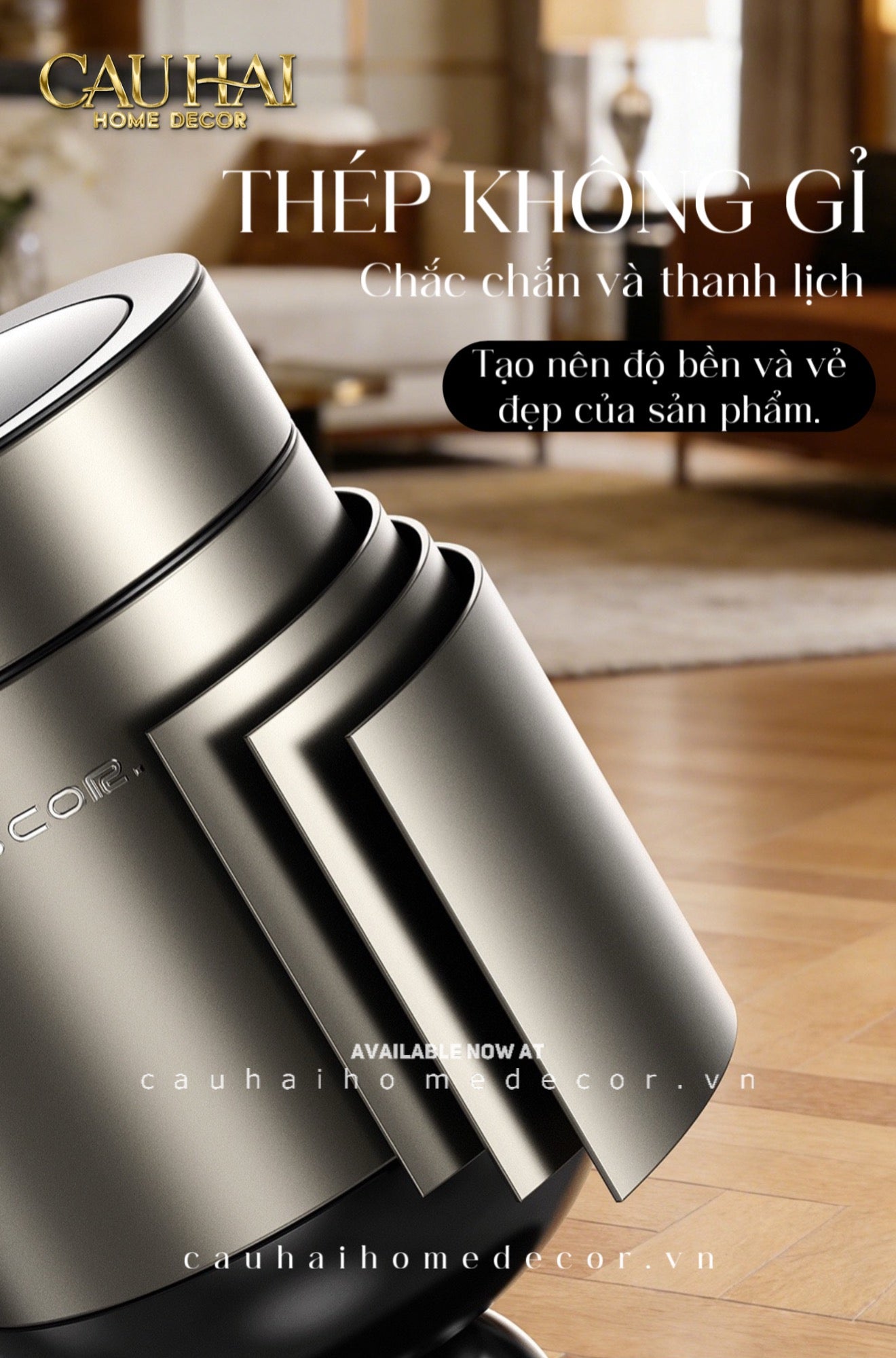 Thùng Rác Titanium Goblet Stainless Steel Modernist Trash Cans 20L 25x54-Thùng Rác-CẬU HAI HOME DECOR