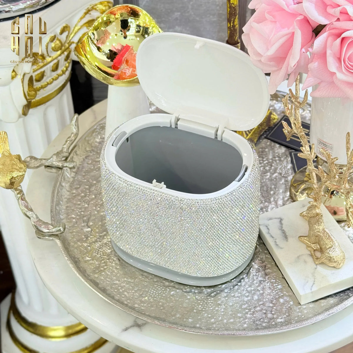 Thùng Rác Vuông Diamond Fantasy Bling Bling-Thùng Rác-Đối tác tại Trung Quốc theo từng đơn đặt hàng-CẬU HAI HOME DECOR