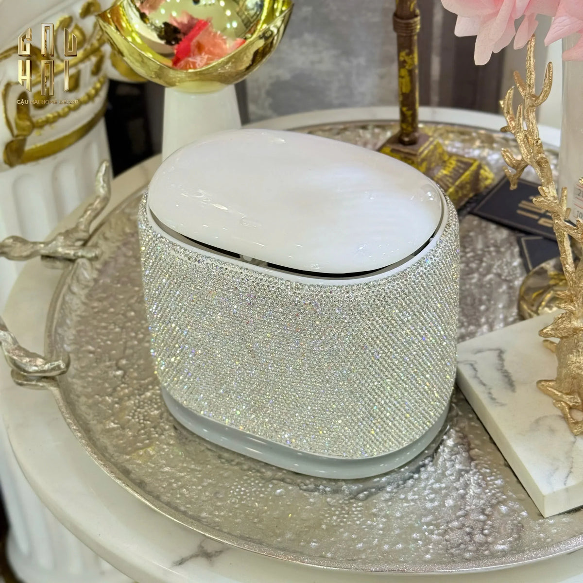 Thùng Rác Vuông Diamond Fantasy Bling Bling-Thùng Rác-Đối tác tại Trung Quốc theo từng đơn đặt hàng-CẬU HAI HOME DECOR
