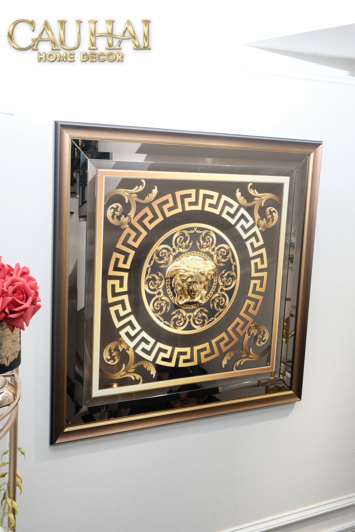 Tranh Gương Miroir Haute Joaillerie - Barocco Nero UV Medusa Iconic 90x90-TRANH TREO TƯỜNG-CẬU HAI HOME DECOR
