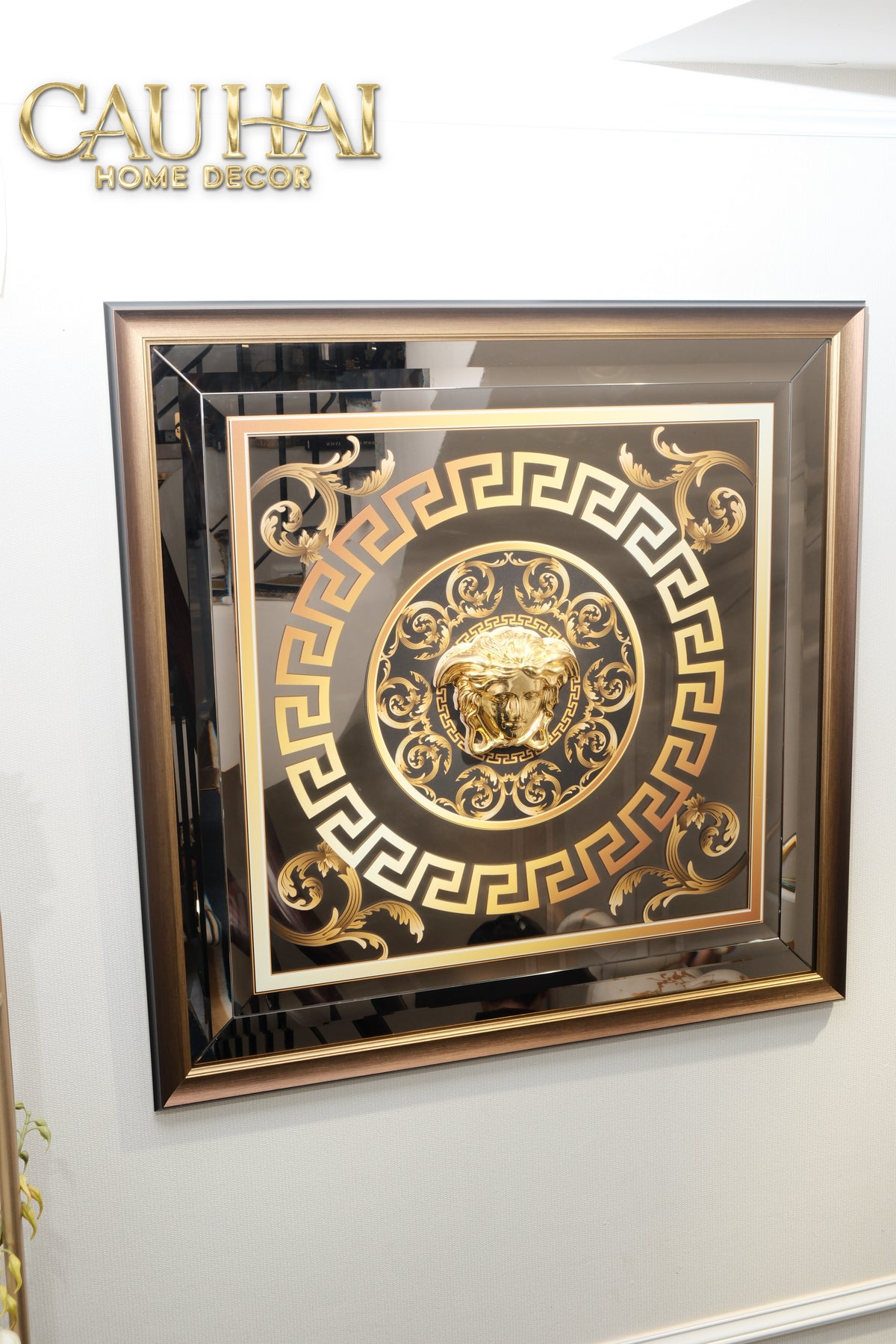 Tranh Gương Miroir Haute Joaillerie - Barocco Nero UV Medusa Iconic 90x90-TRANH TREO TƯỜNG-CẬU HAI HOME DECOR