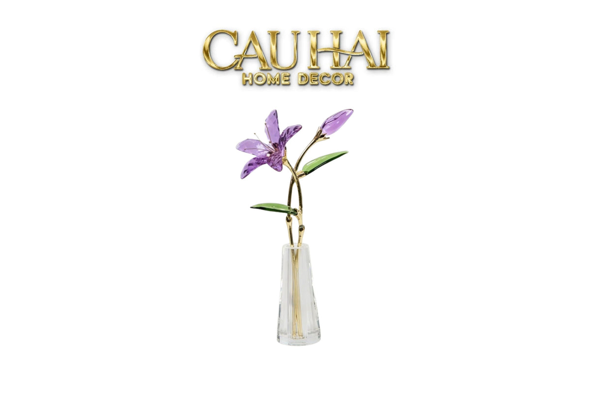 Tượng Bình Hoa Pha Lê Lily - Lys de Cristalleries Éclosion Violet H29-Tượng Pha Lê-CẬU HAI HOME DECOR-CẬU HAI HOME DECOR