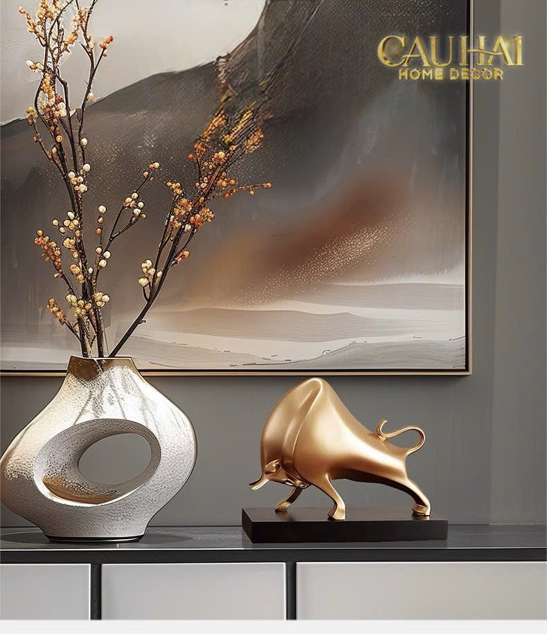 Tượng Bò Phố Wall Taureau Doré 24x10x20-TƯỢNG TRANG TRÍ-CẬU HAI HOME DECOR-CẬU HAI HOME DECOR