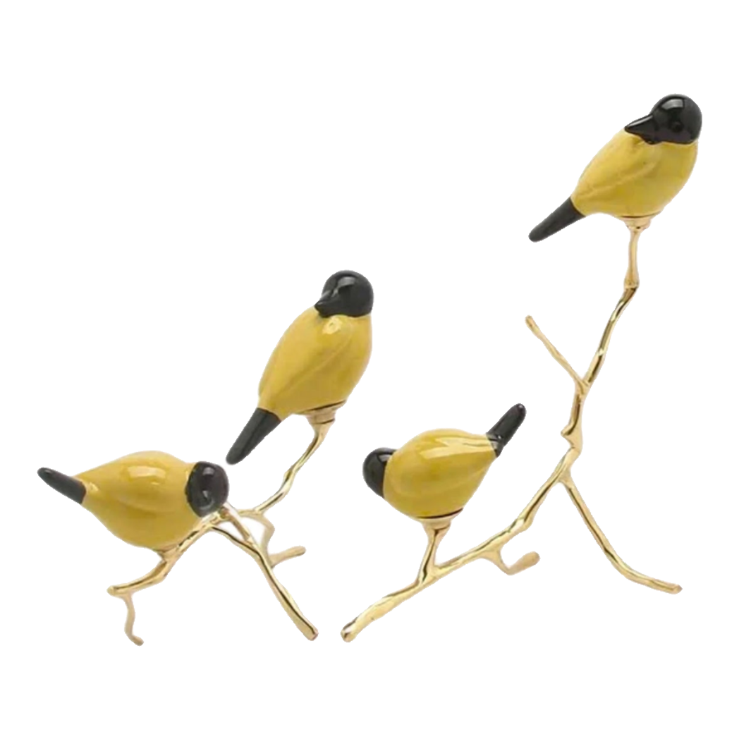 Maison Couture - Set Tượng Đôi Chim Sứ Tráng Men Impérial Oriole Duo – Gilded Bird Of Dynasty Sculptural