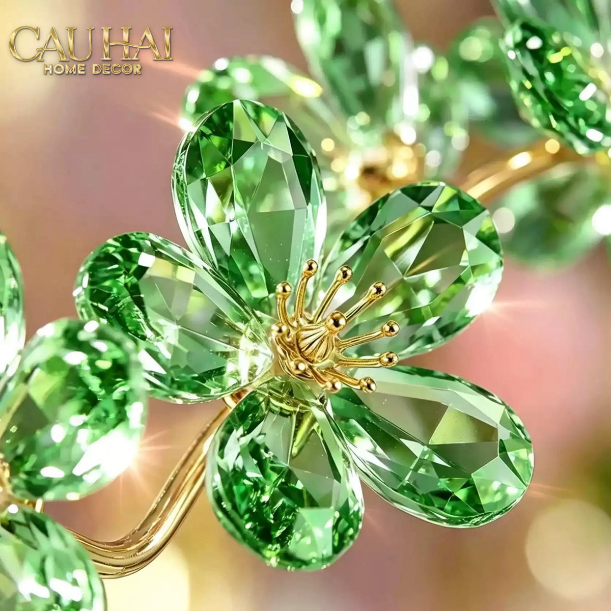 Tượng Cành Hoa Pha Lê Crystal Canopée Émeraude H60x30-CẬU HAI HOME DECOR-CẬU HAI HOME DECOR