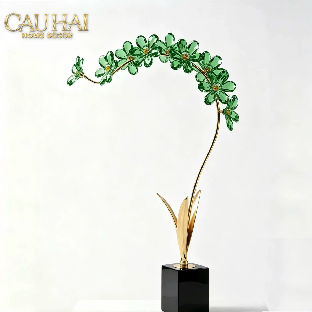Tượng Cành Hoa Pha Lê Crystal Canopée Émeraude H60x30-CẬU HAI HOME DECOR-CẬU HAI HOME DECOR
