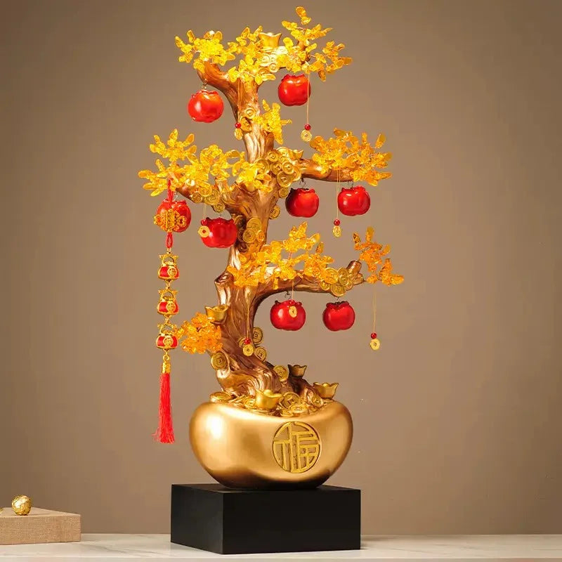 Tượng Cây Hồng Đính Pha Lê - Đại Ngũ Phúc - Jewelry Persimone Fortune Tree 43x88-CẬU HAI HOME DECOR