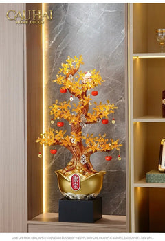 Tượng Cây Hồng Đính Pha Lê Vàng - Đại Tam Nguyên - Jewelry Persimone Forturne Tree 40x93-CẬU HAI HOME DECOR