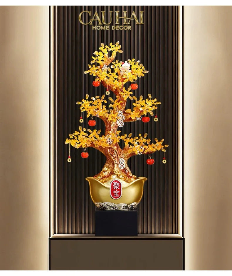 Tượng Cây Hồng Đính Pha Lê Vàng - Đại Tam Nguyên - Jewelry Persimone Forturne Tree 40x93-CẬU HAI HOME DECOR