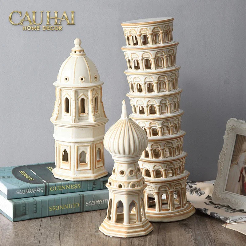 Tượng Ceramic Pisa Tower H43-TƯỢNG TRANG TRÍ-CẬU HAI HOME DECOR