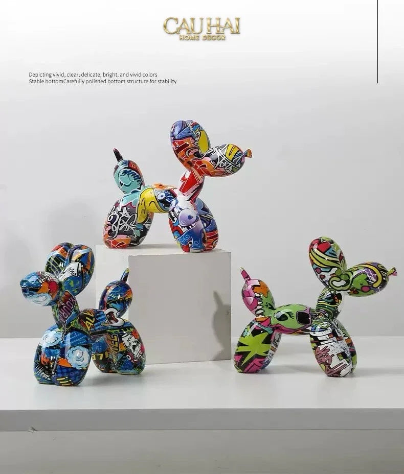 Tượng Chú Chó Puppy Balloon Urban Street Graffiti Toon Art 8x20x17-TƯỢNG TRANG TRÍ-CẬU HAI HOME DECOR