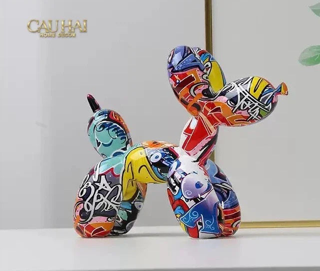 Tượng Chú Chó Puppy Balloon Urban Street Graffiti Toon Art 8x20x17-TƯỢNG TRANG TRÍ-CẬU HAI HOME DECOR