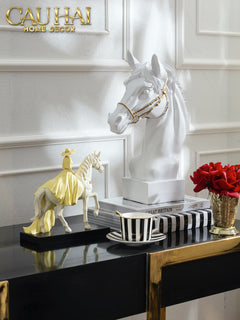Tượng Đầu Ngựa Composite The Divine Pegasus - White H43-CẬU HAI HOME DECOR