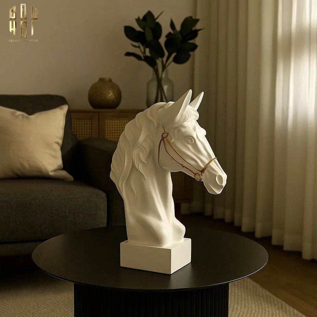 Tượng Đầu Ngựa Composite The Divine Pegasus - White H43-CẬU HAI HOME DECOR