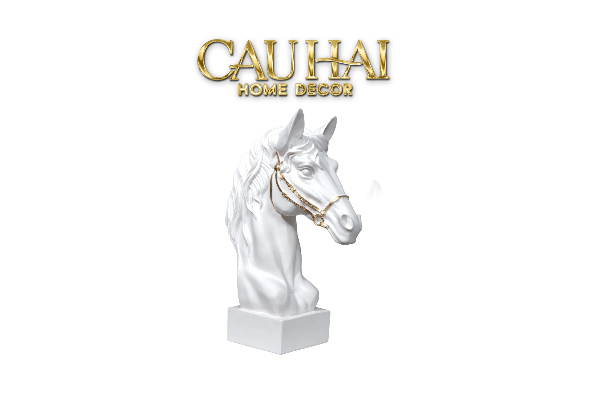 Tượng Đầu Ngựa Composite The Divine Pegasus - White H43-CẬU HAI HOME DECOR