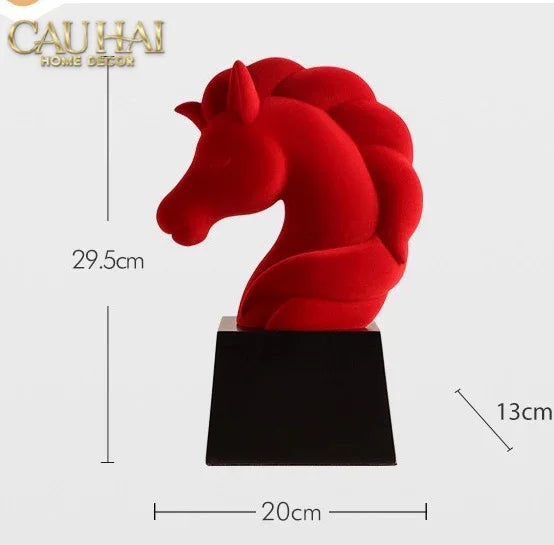 Tượng Đầu Ngựa Trang Trí Nhung Đỏ Tête De Cheval Rouge Velour Armour 29.5-TƯỢNG TRANG TRÍ-CẬU HAI HOME DECOR