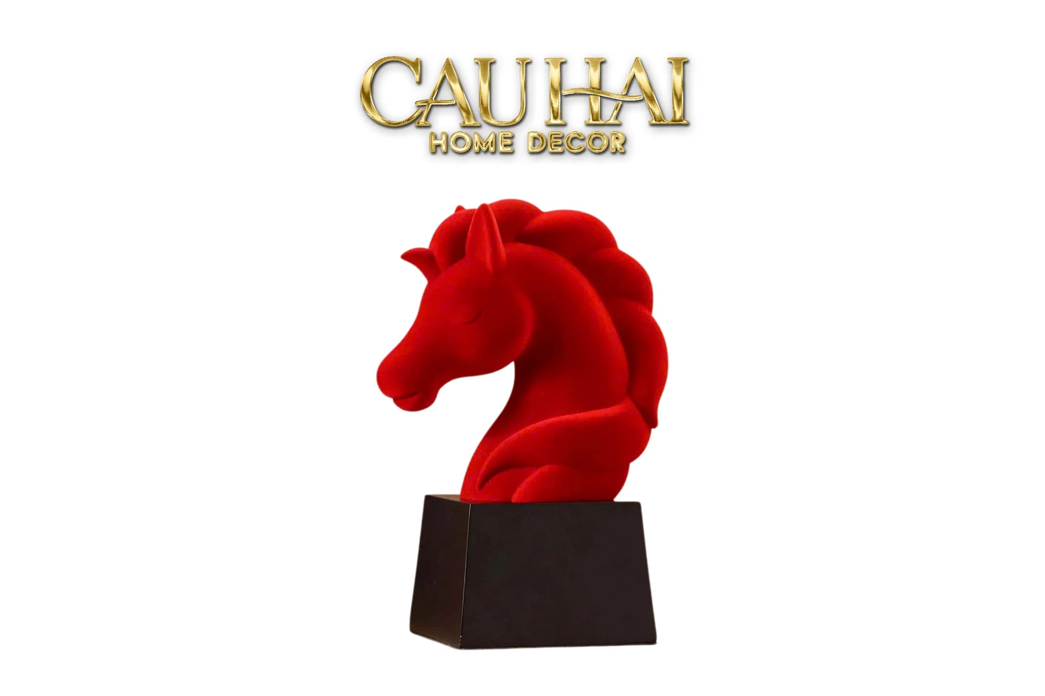 Tượng Đầu Ngựa Trang Trí Nhung Đỏ Tête De Cheval Rouge Velour Armour 29.5-TƯỢNG TRANG TRÍ-CẬU HAI HOME DECOR