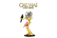 Tượng Đôi Chim Quả Cầu Pha Lê Gilded Aviary Cristalleries Orb Branch 20x10x30-TƯỢNG TRANG TRÍ-CẬU HAI HOME DECOR