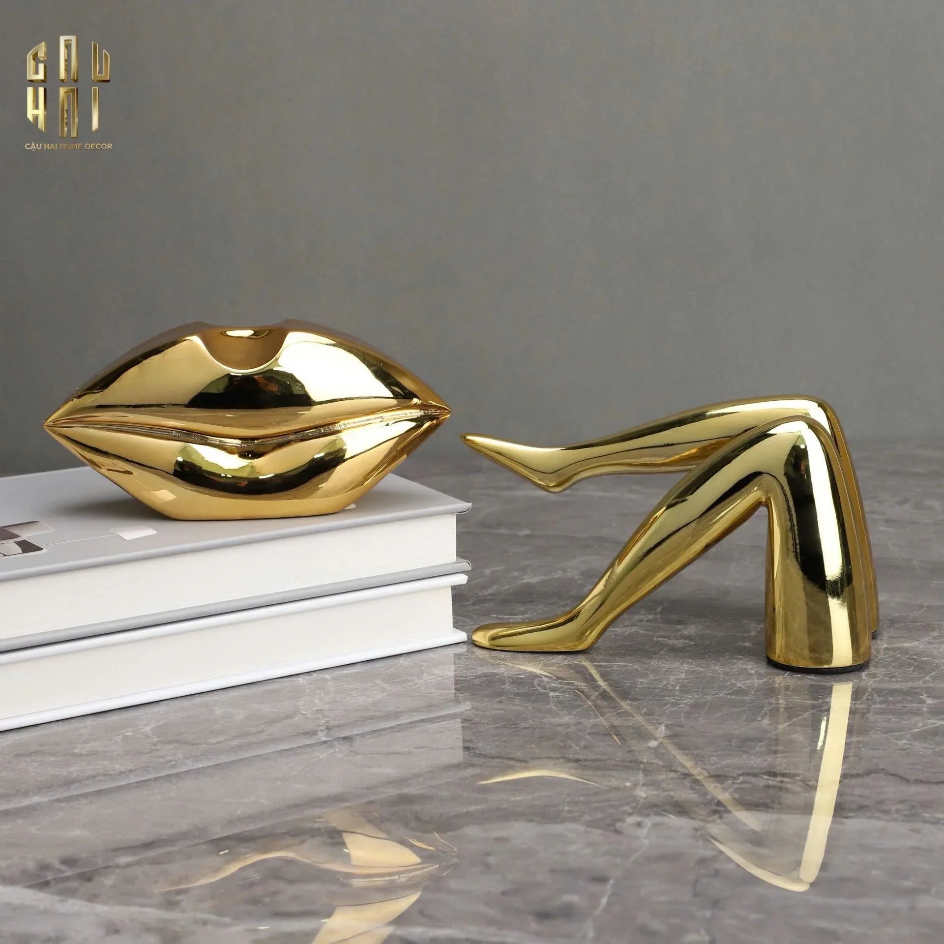 Tượng Đôi Môi Vàng - Gilded Grace Lips-TƯỢNG TRANG TRÍ-CẬU HAI HOME DECOR