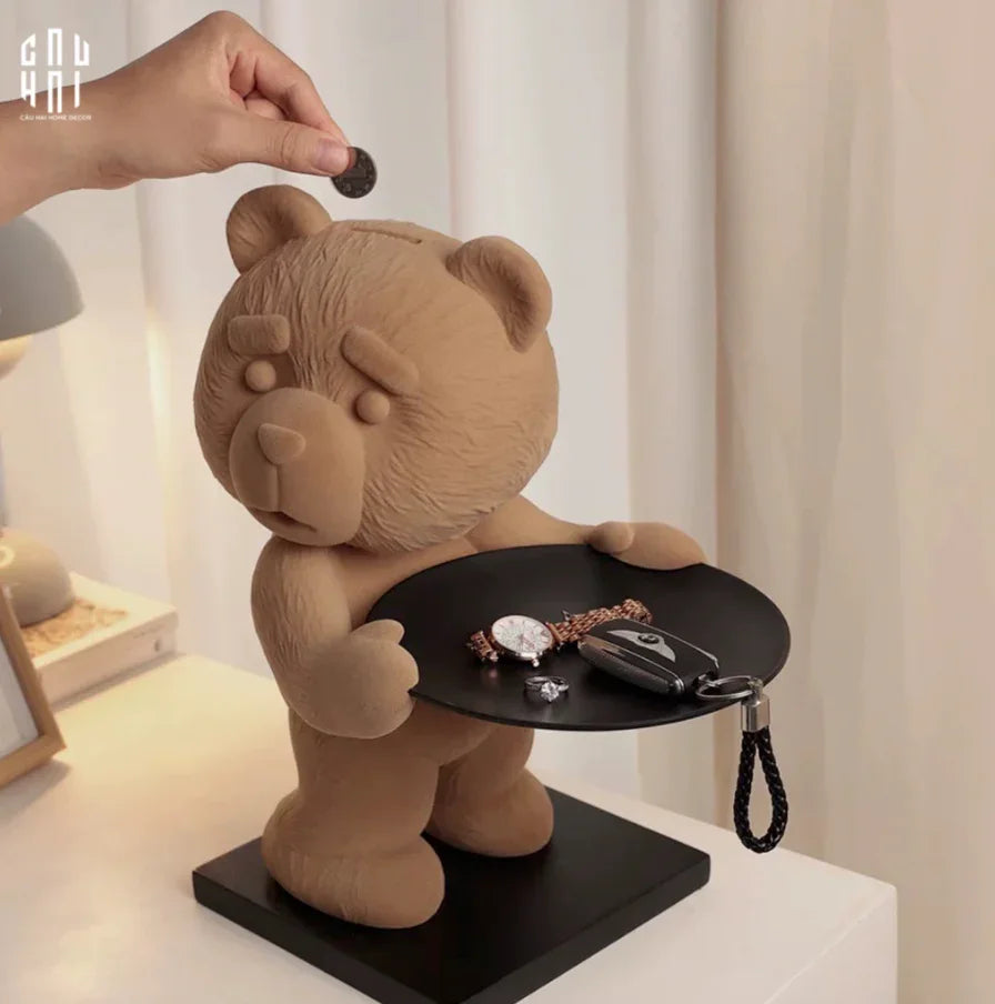Tượng Gấu Bọc Nhung Figurine Emotional Brownie Velvet Bear 20x30x40-TƯỢNG TRANG TRÍ-CẬU HAI HOME DECOR