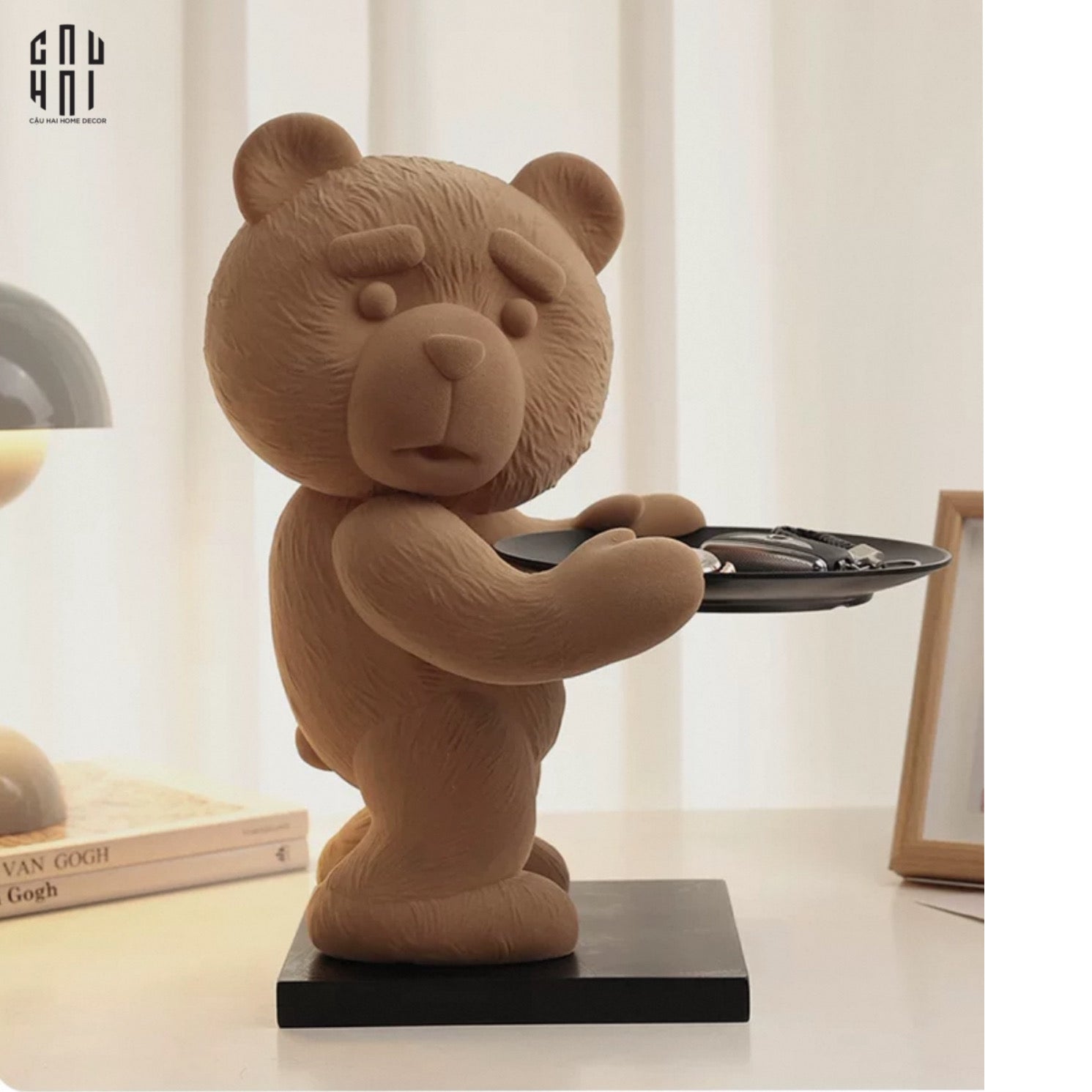 Tượng Gấu Bọc Nhung Figurine Emotional Brownie Velvet Bear 20x30x40-TƯỢNG TRANG TRÍ-CẬU HAI HOME DECOR