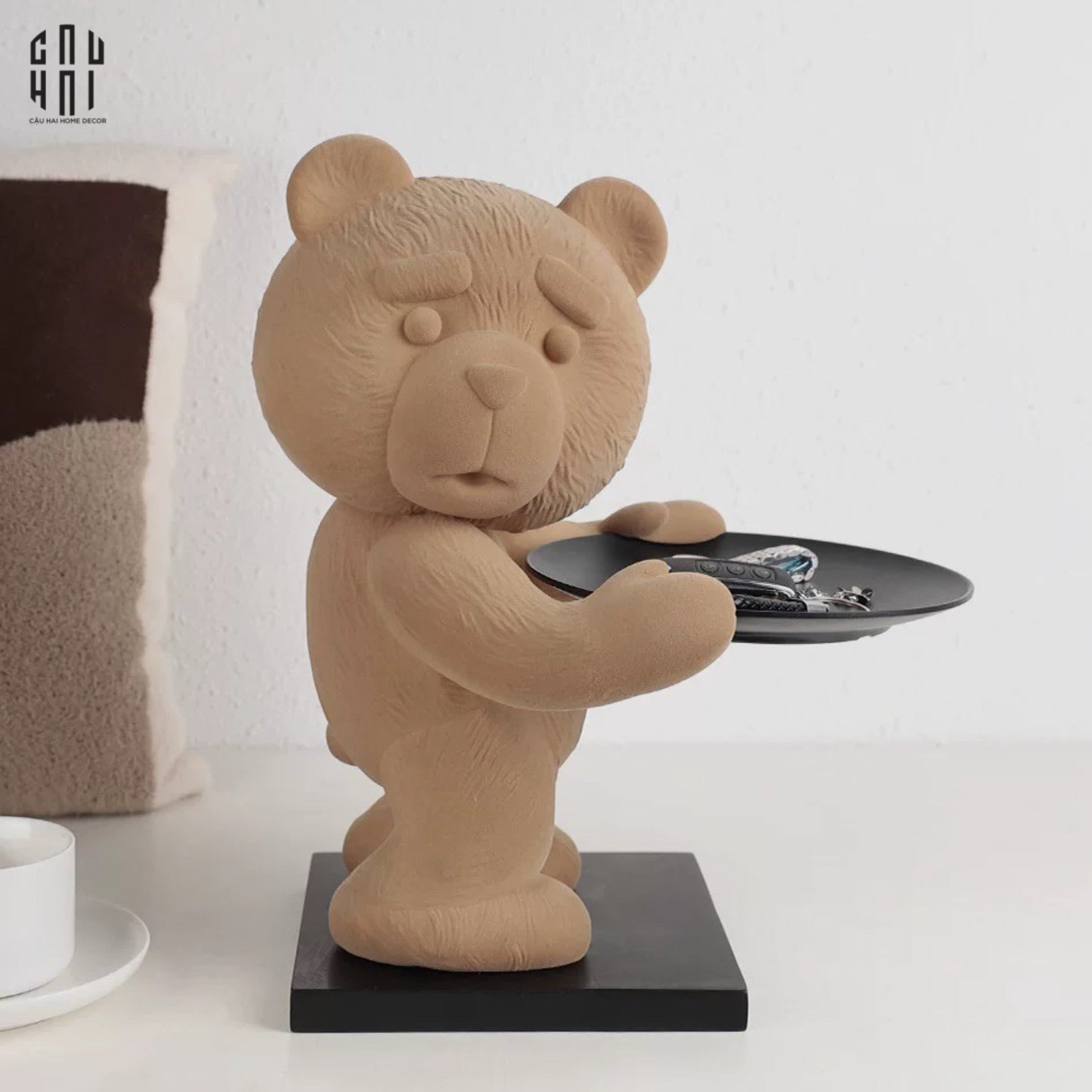 Tượng Gấu Bọc Nhung Figurine Emotional Brownie Velvet Bear 20x30x40-TƯỢNG TRANG TRÍ-CẬU HAI HOME DECOR
