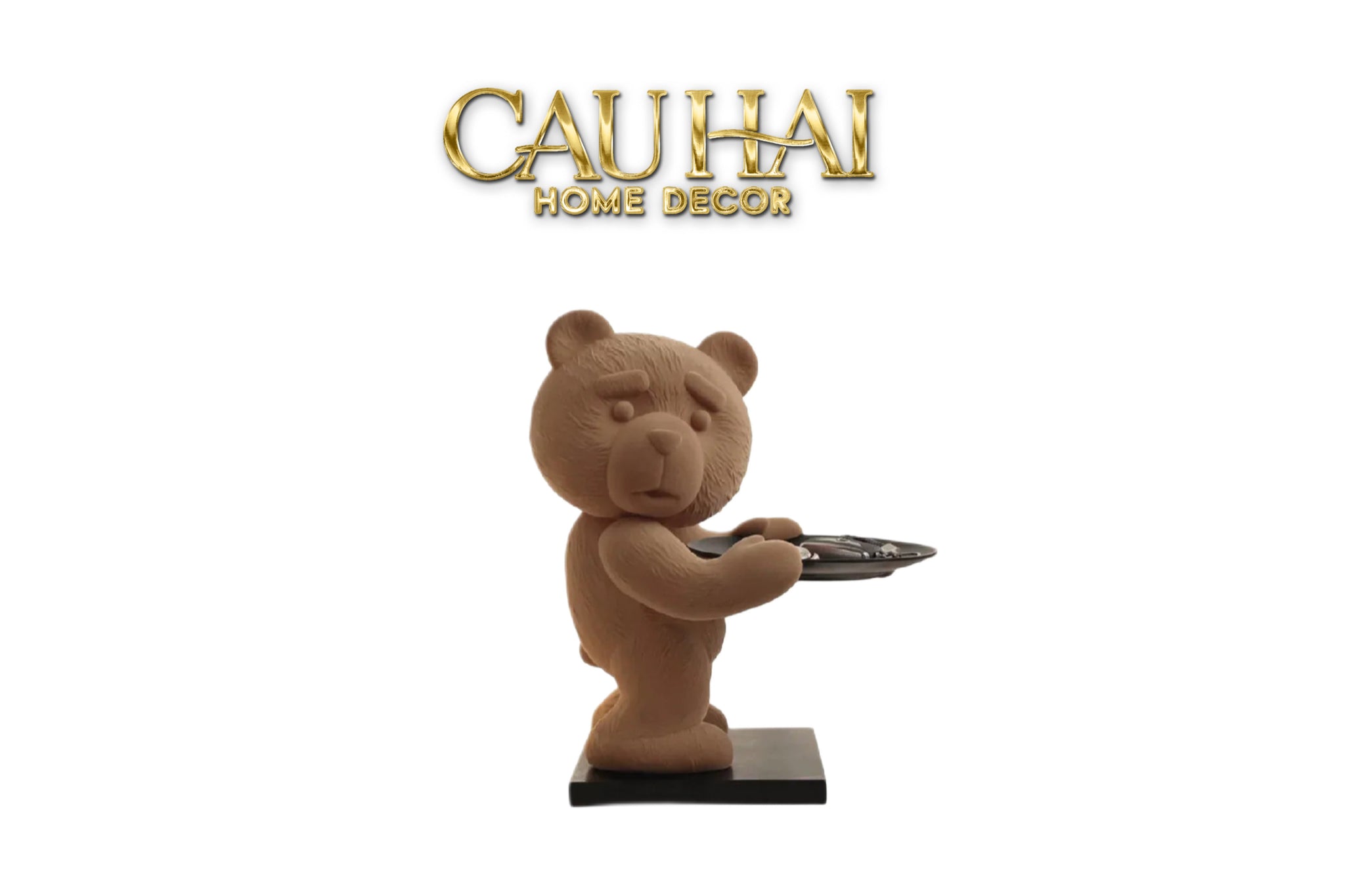 Tượng Gấu Bọc Nhung Figurine Emotional Brownie Velvet Bear 20x30x40-TƯỢNG TRANG TRÍ-CẬU HAI HOME DECOR