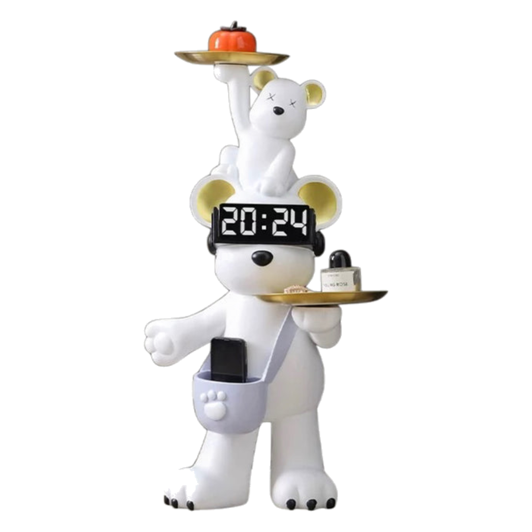Tượng gấu trang trí kèm khay & đồng hồ Milo Timekeeper H78 - Cậu Hai Home Decor