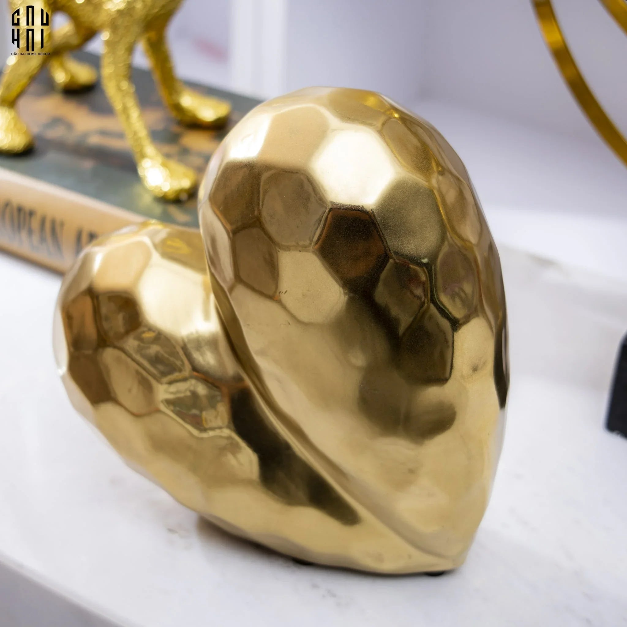 Tượng Gốm Sứ Tráng Men Trái Tim Mạ Vàng Ceramic Sweetheart-TƯỢNG TRANG TRÍ-CẬU HAI HOME DECOR
