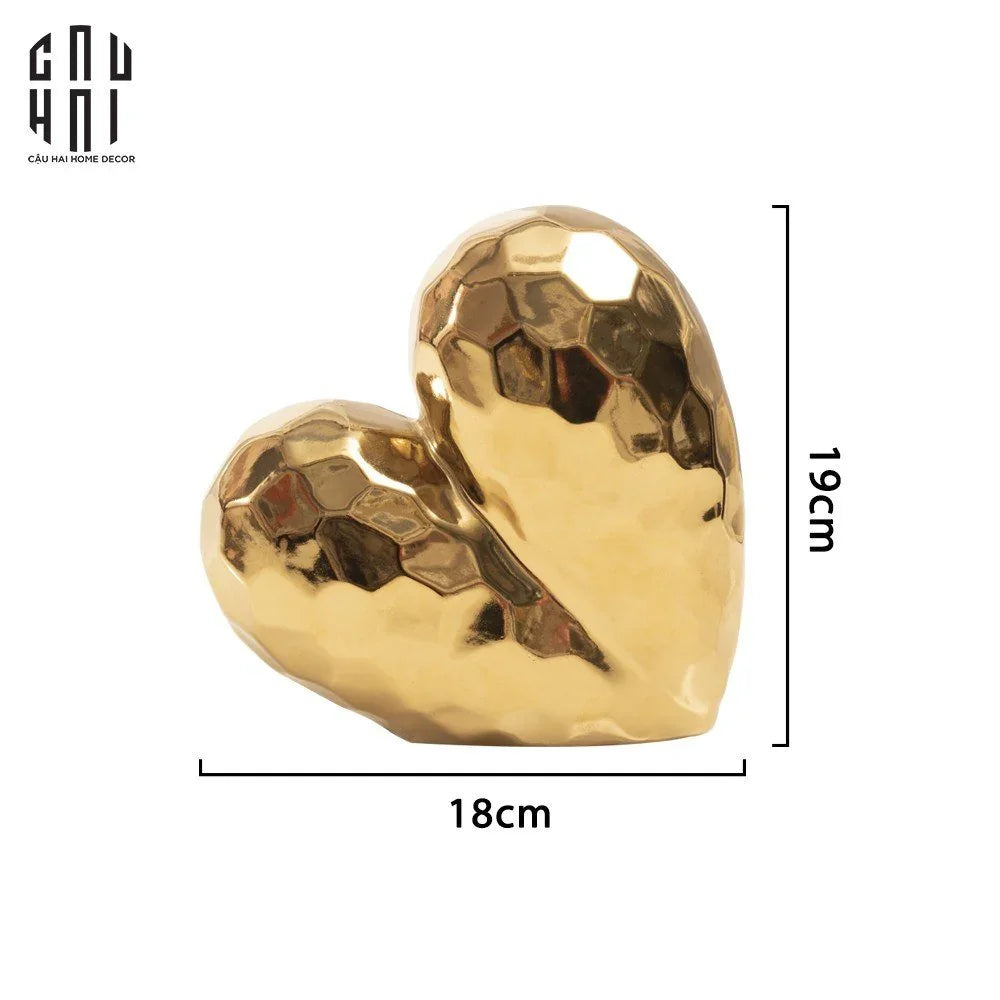 Tượng Gốm Sứ Tráng Men Trái Tim Mạ Vàng Ceramic Sweetheart-TƯỢNG TRANG TRÍ-CẬU HAI HOME DECOR