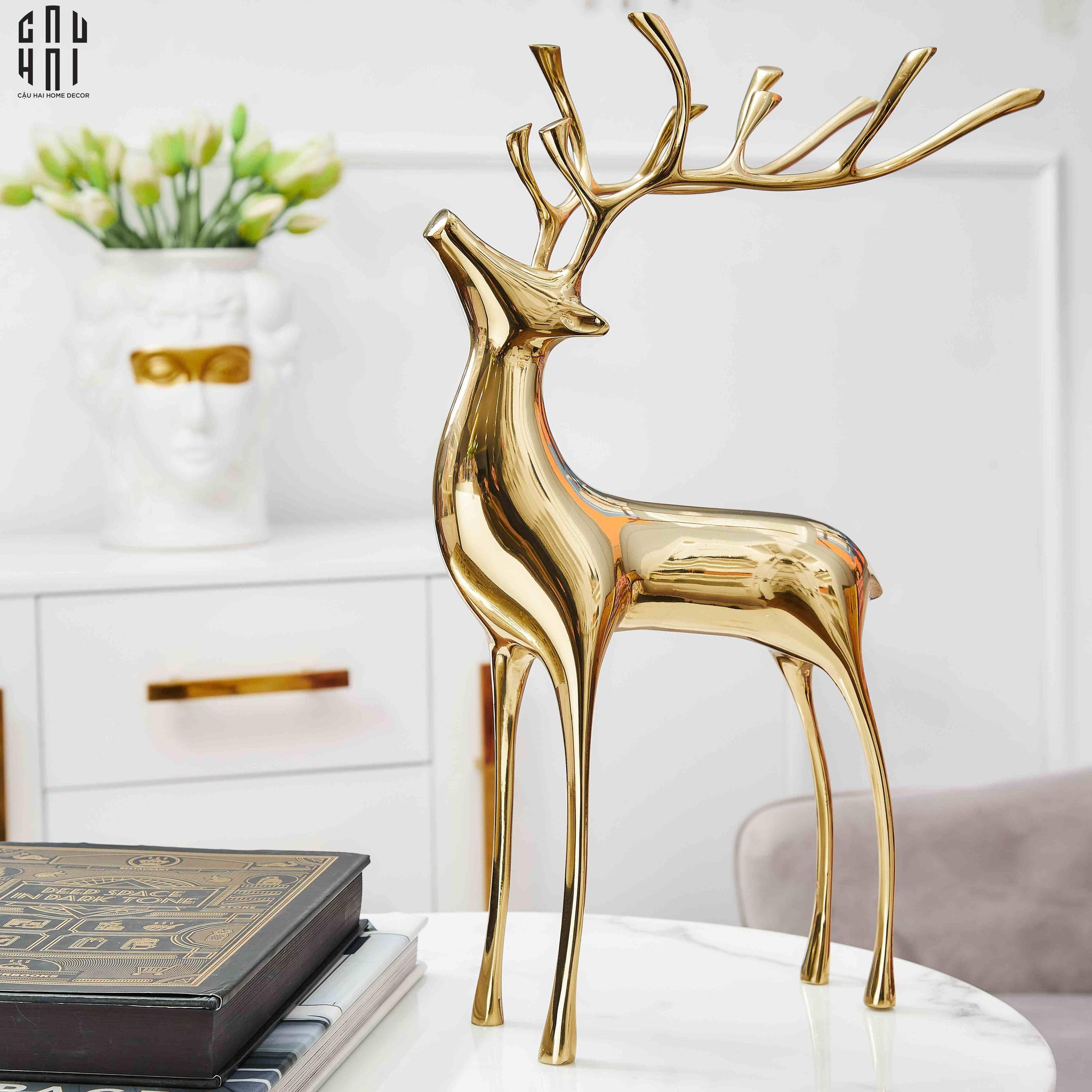 Tượng Hươu Golden Goddess Elk-TƯỢNG TRANG TRÍ-CẬU HAI HOME DECOR