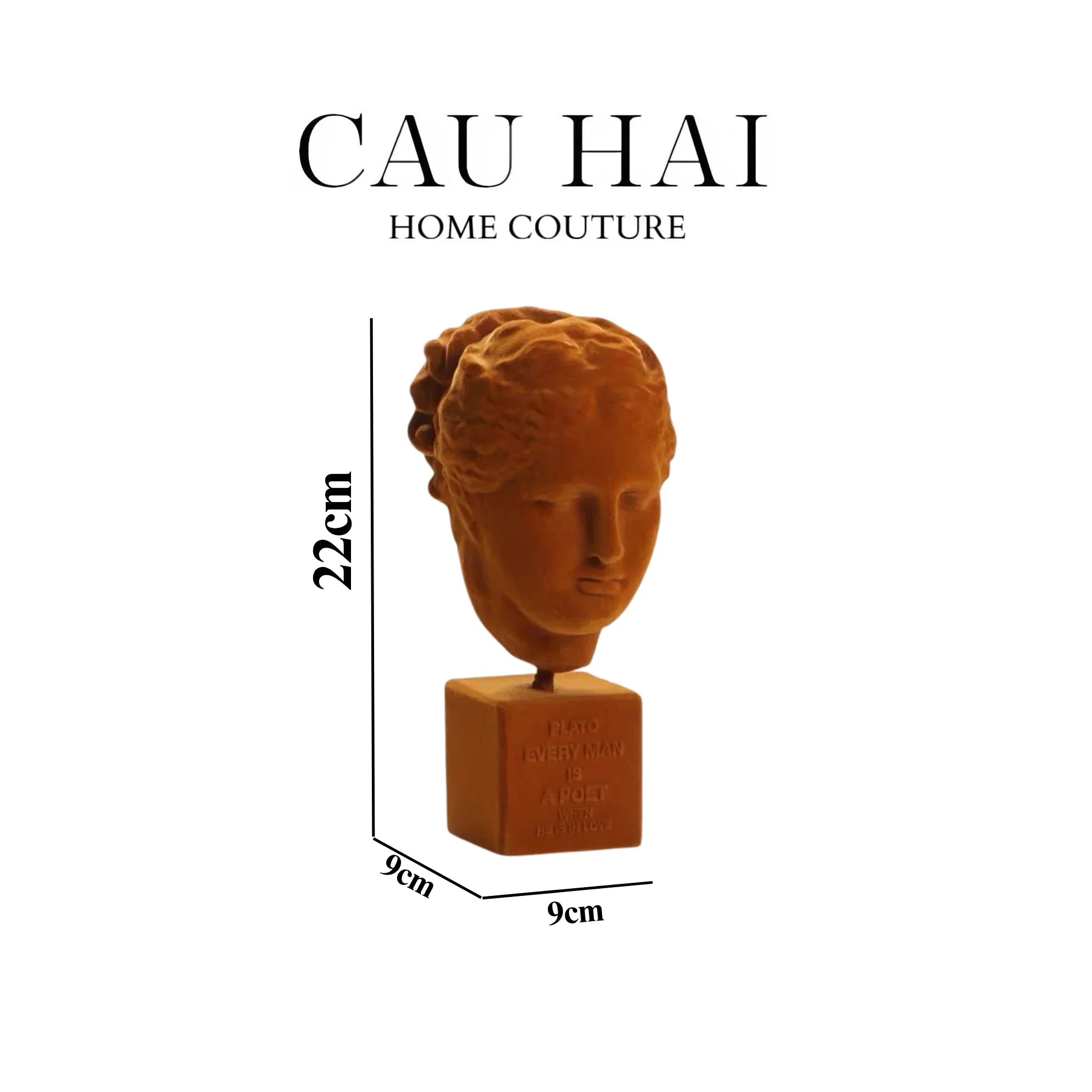 Tượng La Mã Bọc Nhung Ancient Roman Plato Quote Bust - Brick Orange Velvet 9x22-TƯỢNG TRANG TRÍ-CẬU HAI HOME DECOR