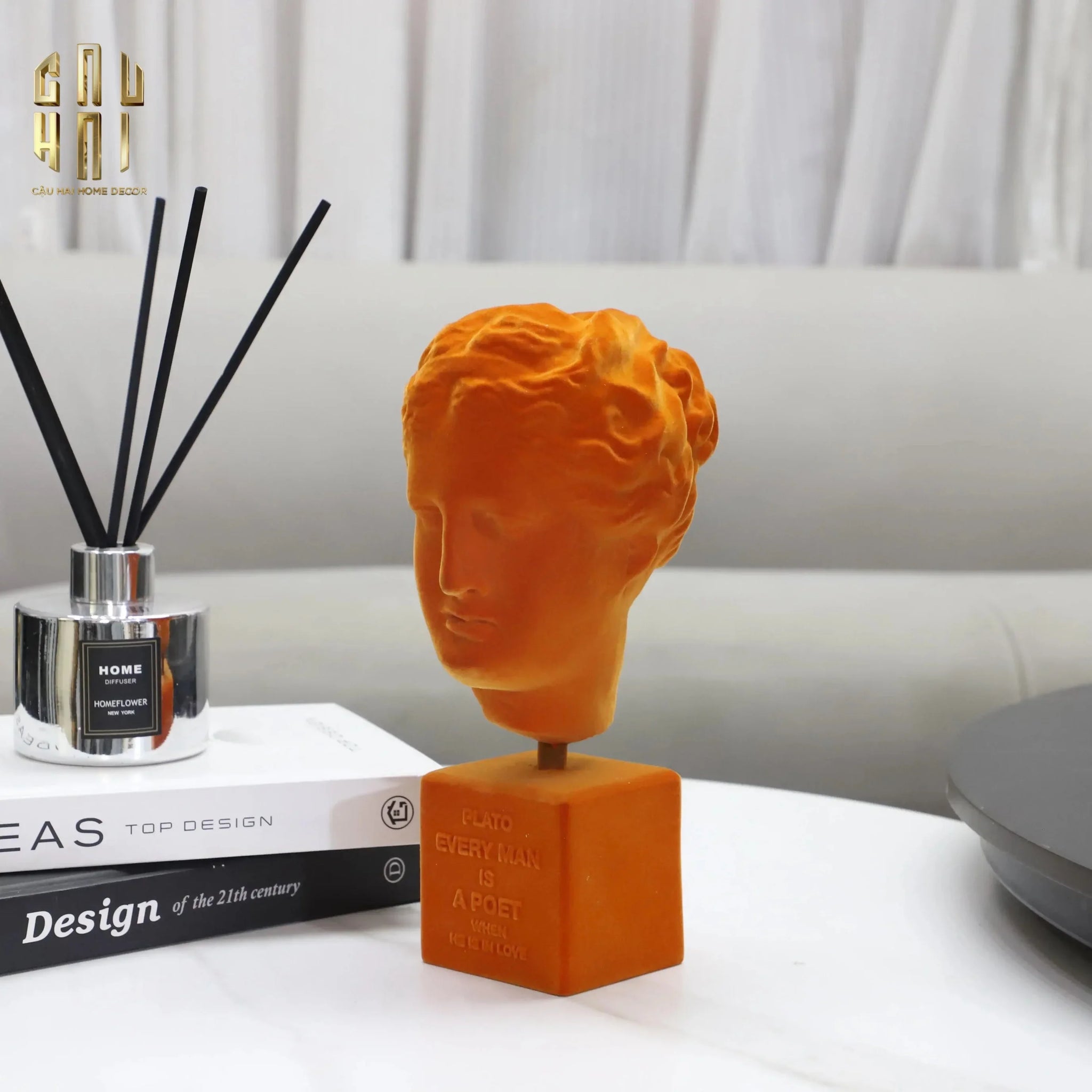 Tượng La Mã Bọc Nhung Ancient Roman Plato Quote Bust - Brick Orange Velvet 9x22-TƯỢNG TRANG TRÍ-CẬU HAI HOME DECOR