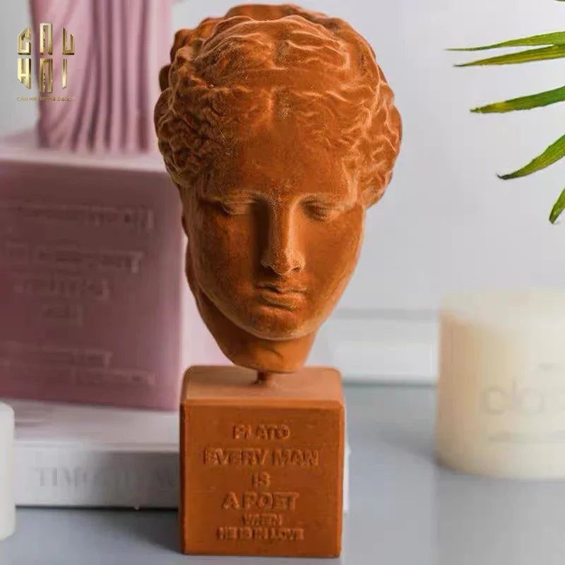 Tượng La Mã Bọc Nhung Ancient Roman Plato Quote Bust - Brick Orange Velvet 9x22-TƯỢNG TRANG TRÍ-CẬU HAI HOME DECOR