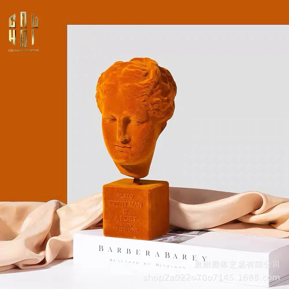 Tượng La Mã Bọc Nhung Ancient Roman Plato Quote Bust - Brick Orange Velvet 9x22-TƯỢNG TRANG TRÍ-CẬU HAI HOME DECOR