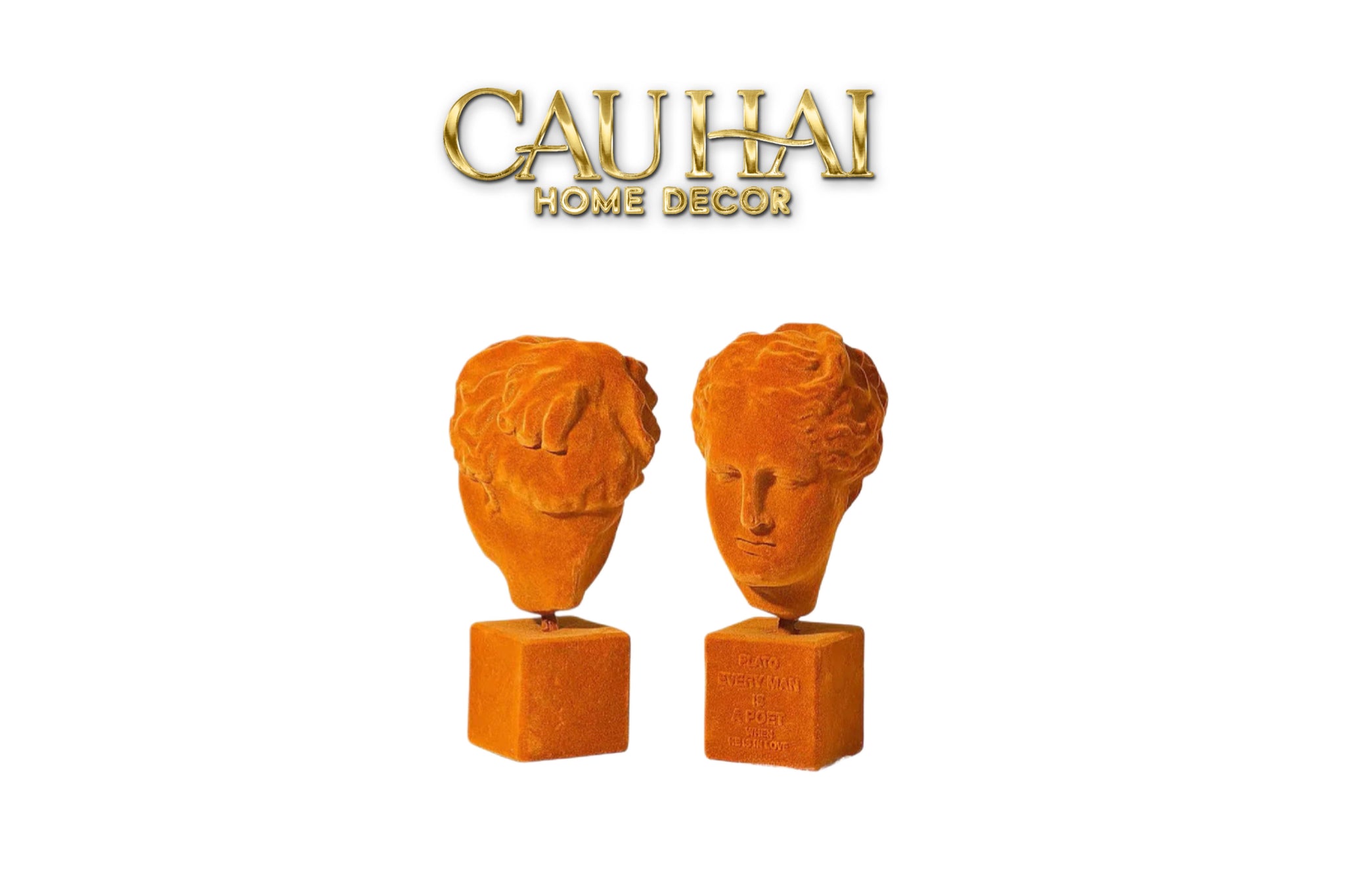Tượng La Mã Bọc Nhung Ancient Roman Plato Quote Bust - Brick Orange Velvet 9x22-TƯỢNG TRANG TRÍ-CẬU HAI HOME DECOR