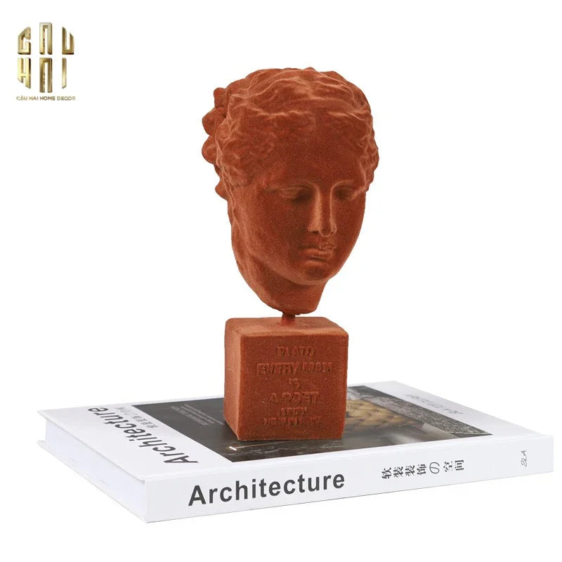 Tượng La Mã Bọc Nhung Ancient Roman Plato Quote Bust - Brick Orange Velvet 9x22-CẬU HAI HOME DECOR