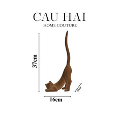Tượng Mèo Vươn Mình Bọc Nhung Brun Velvet Stretchy Cat 16x37-TƯỢNG TRANG TRÍ-CẬU HAI HOME DECOR