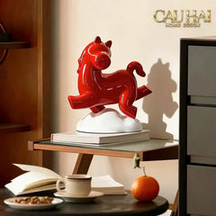 Tượng Ngựa Gốm Chu Mã An Yên Cloudborne Crimson Joyful Cheval-TƯỢNG TRANG TRÍ-CẬU HAI HOME DECOR