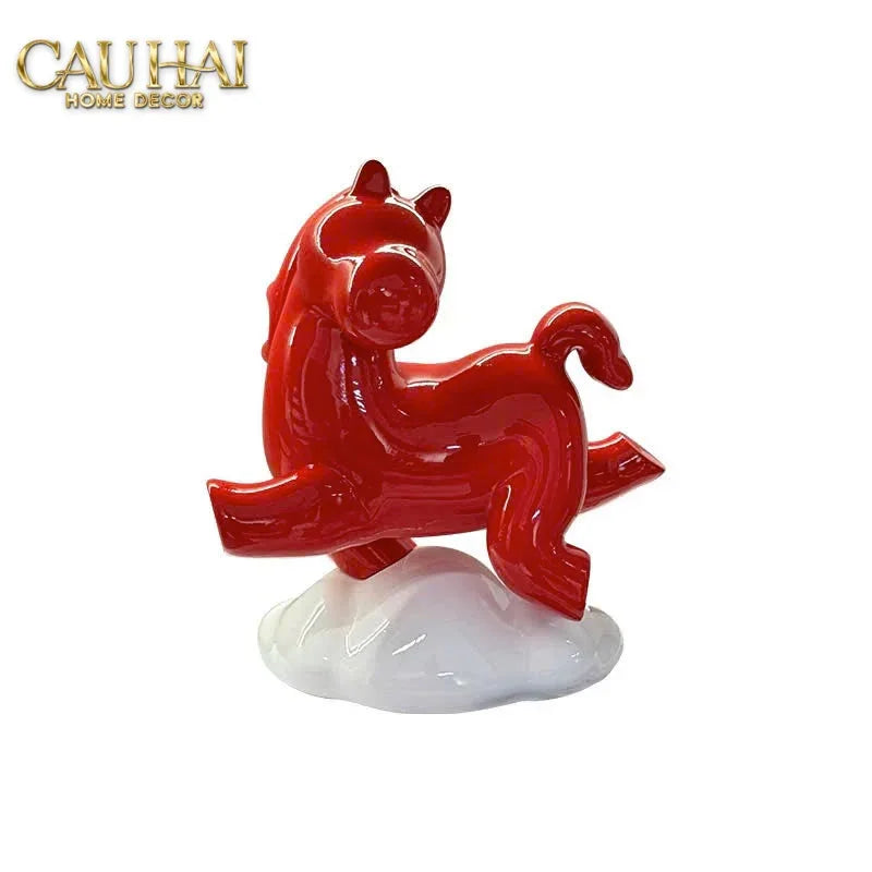 Tượng Ngựa Gốm Chu Mã An Yên Cloudborne Crimson Joyful Cheval-TƯỢNG TRANG TRÍ-CẬU HAI HOME DECOR