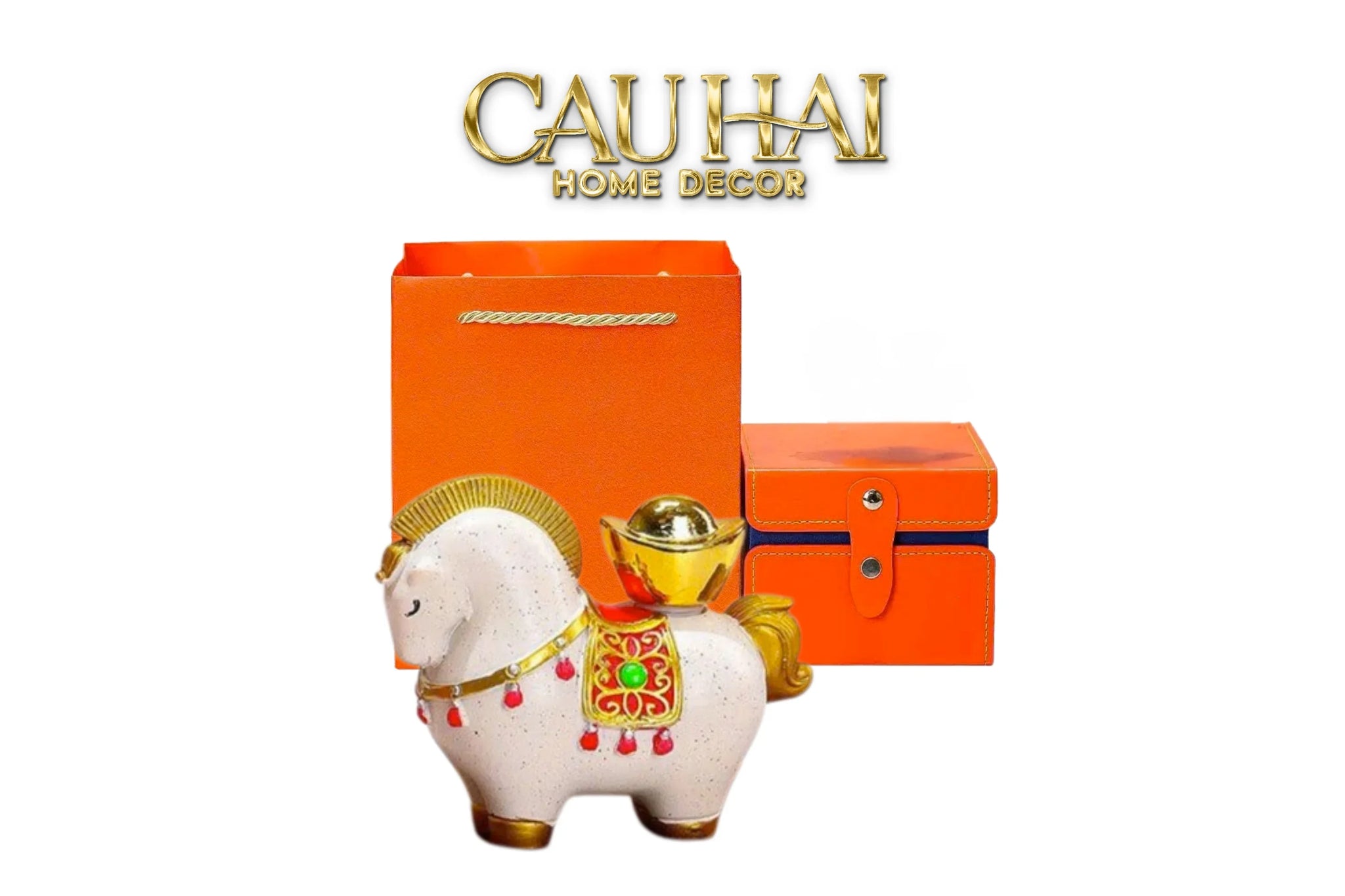 Tượng Ngựa May Mắn - Kim Mã Cát Lợi - Gift Box-TƯỢNG TRANG TRÍ-CẬU HAI HOME DECOR