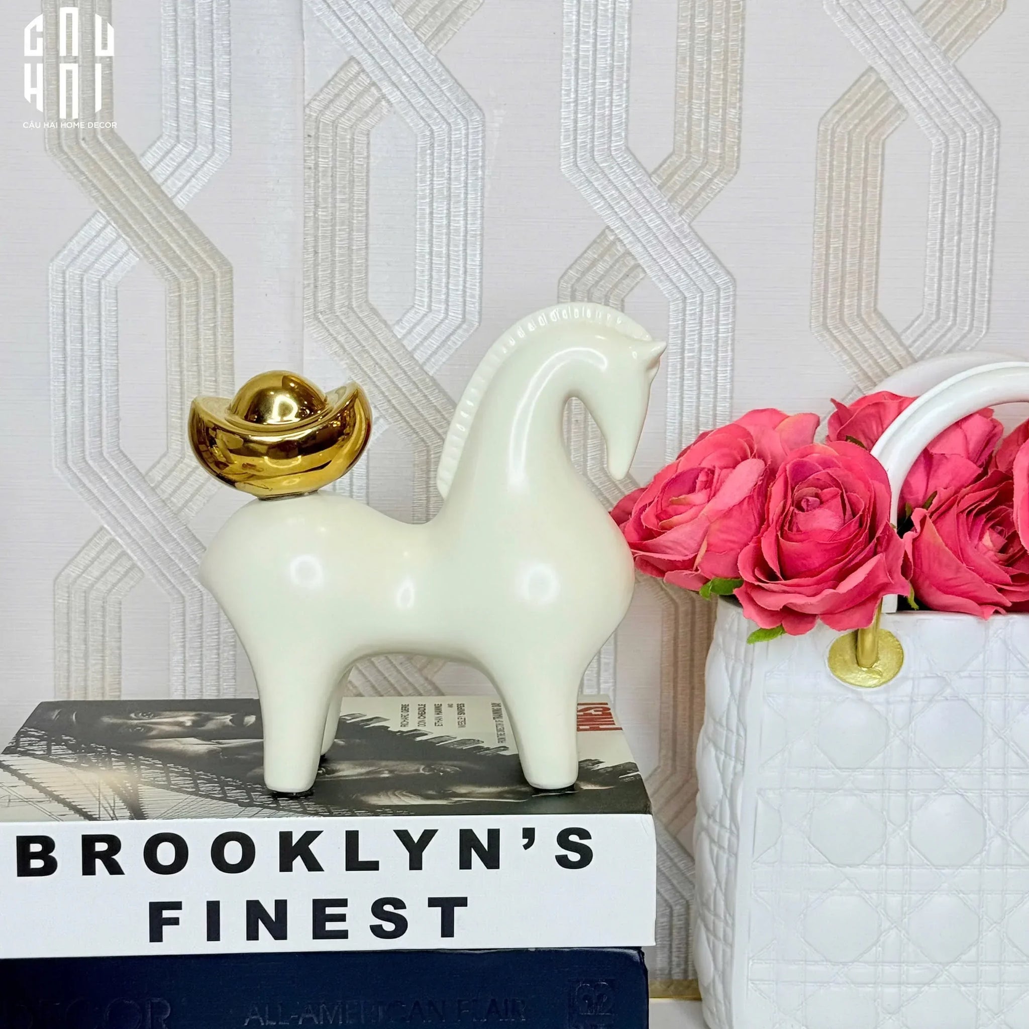 Tượng Ngựa Sứ Trắng Đời Đường - Kim Mã Bạch Ngọc - White Jade Tang Horse H16-TƯỢNG TRANG TRÍ-CẬU HAI HOME DECOR
