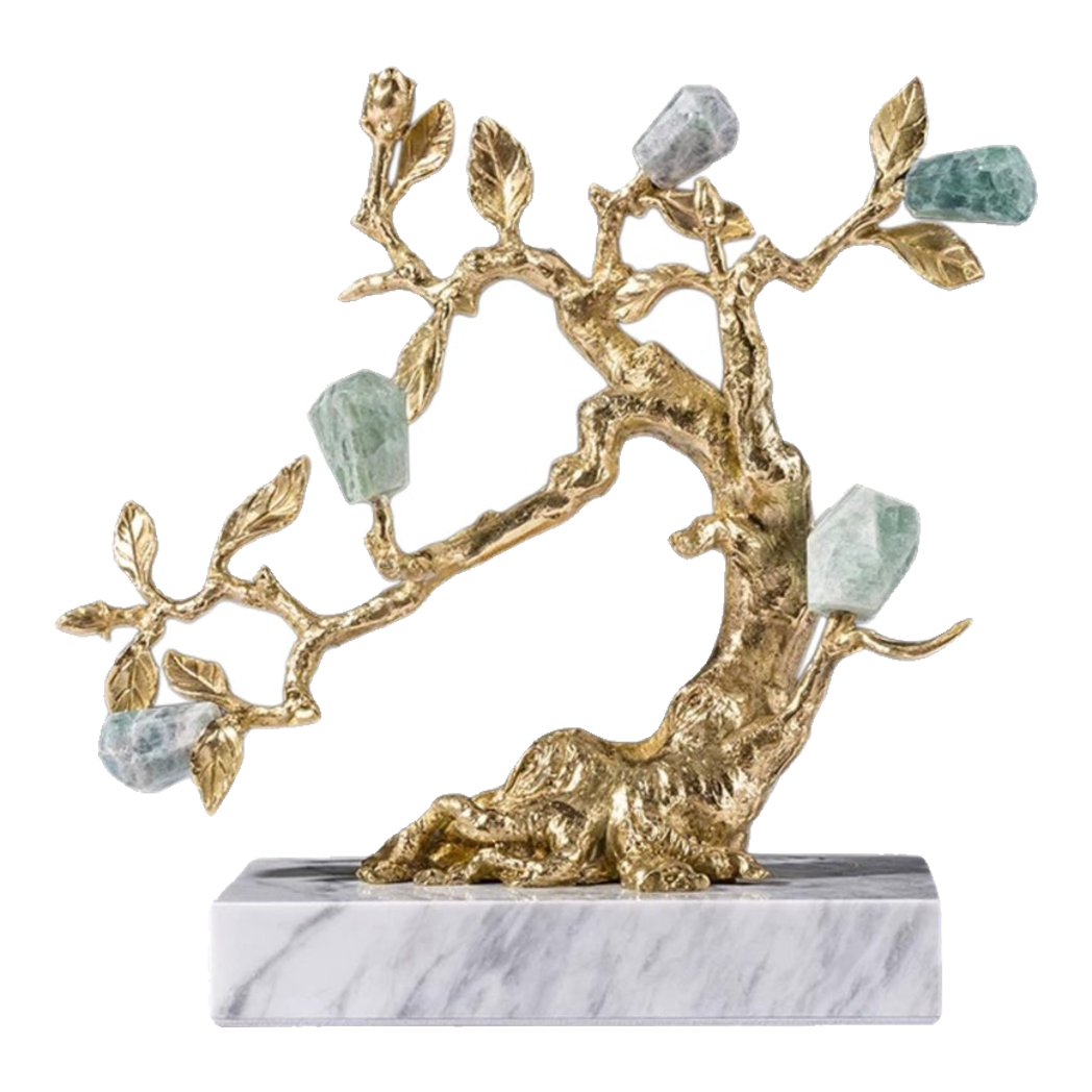 Maison Couture - Tượng Nhân Sâm Bằng Đồng Đá Thạch Anh Xanh - Brasson Aventurine Quartz - Root Of Eternity 9x30x27